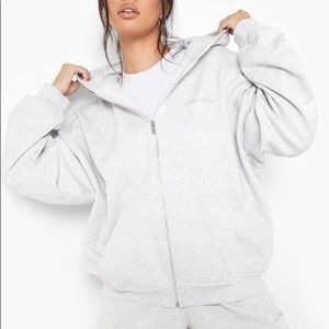 Boohoo Light Grey Zip-Up Hoodie